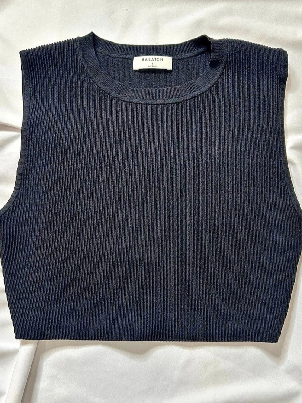 Babaton Sculpt Knit Muscle Cropped Tank Ribbed Cropped Tank in Black Large Like